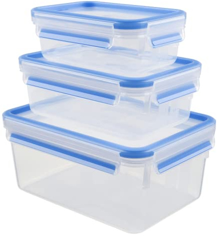 Tefal K3028912 - Masterseal Fresh - Boîte plastique de conservation alimentaire - Set 3 boîtes 2.30L+1L+0.55L - Bleu