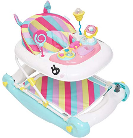 MyChild Unicorn 3-in-1 Walker Rocker, Pink Rainbow - Activity Center Baby Walker - Easy fold Frame for Storage - 6 Months + Anti Fall Blocks for Extra Safety and 3 Height Adjustment.