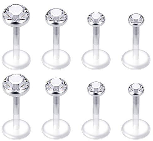 Mayhoop 8 Stk 16G 6mm Lippenpiercing CZ Labret Monroe Piercing Stecker Set Bioflex Flexibler Tragus Helix Ohrpiercing 2mm 3mm 4mm 5mm Rund CZ