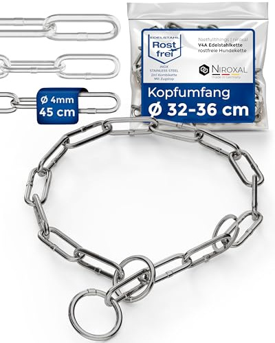 Collare addestramento cane acciaio inox V4A Ø4 mm – lunghezza 45 cm (totale) – per testa 32–36 cm – maglia lunga con limitatore di trazione