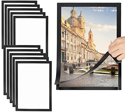 SWAWIS 10 Stück Magnetrahmen A4 Bilderrahmen Magnetisch Magnet Bilderrahmen A4 Info Rahmen Magnetische Bilderrahmen Klapprahmen Informationsrahmen Plakatrahmen Rahmen Din A4, Schwarz Rand