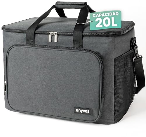unycos - Borsa Termica Porta Alimenti 20L - Frigorifero Portatile - Lunch Box Impermeabile, Ermetica e Isotermica - Porta Pranzo di Grande Capacità per Ufficio, Viaggio o Scuola (Nero)