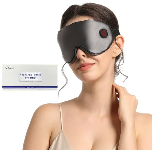 Wärmebrille mit Akku ohne Kabel, Beheizte Augenmaske, 1000mAh, 3 Wärmestufen, elektrisch, lichtundurchlässig, waschbarer Bezug, Reisen, Geschenke (Grau)