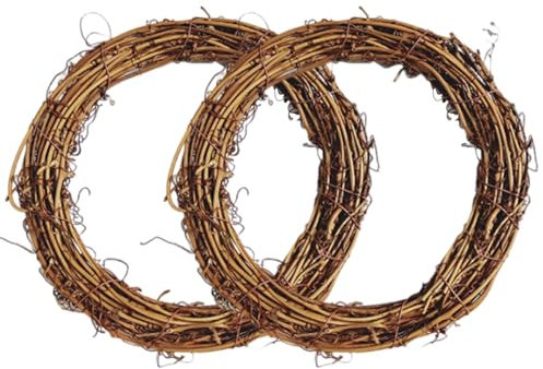 JOYWU Natural Grapevine Wreaths Set,2 Pcs 40cm DIY Rattan Wreath Frame,Vine Branch Wreath,Round Rattan Twig Wreath Base,DIY Wreath Making Supplies,Grapevine Wreath Rings for DIY Crafts