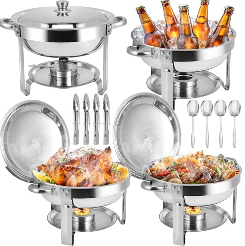 Chafing Dishes for Buffet, 4 Pack 6QT Stainless Steel Chafing Dish Buffet Set with Lids, Food Warmers for Parties Buffet, Buffet Servers and Warmers for Home, Christmas Gatherings, Catering Events