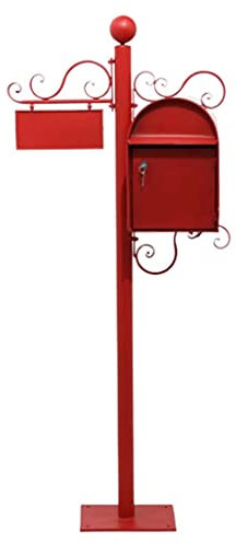 Mailbox Floor-standing Iron Postbox Retro Style Mailbox Posts Large-capacity Drop Box Diy House Number Home Letter Box (Red)