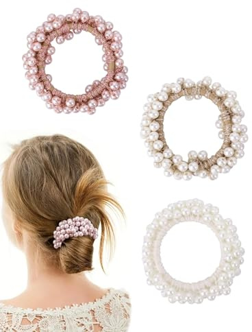 LEEQBCR 3 Pezzi Fasce per Capelli con Perle Elastico Capelli Donna Corda per Capelli con Perline Fasce per coda di cavallo, accessori per capelli per donne e ragazze