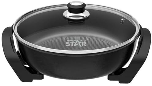 KROWN - Hotpot, Sartén Eléctrica de 1500W, Antiadherente y de Aluminio Fundido, con 5 Niveles de Temperatura y Tapa de Vidrio