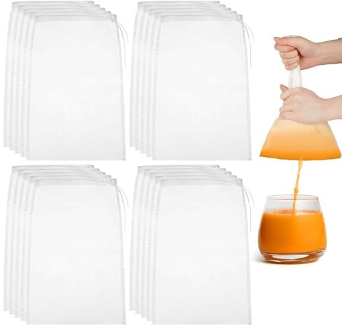 Leogony 20 Pcs 20 X 30 cm Nylon Nut Milk Bags for Straining, 100 Mesh Muslin Strainer Nut Milk Bag for Cheese Cooking