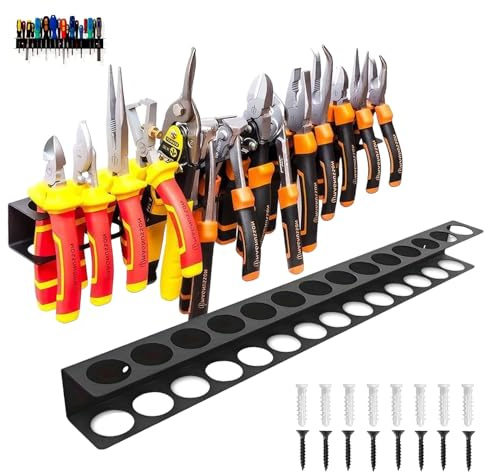 NEUSID 2 PCS Tool Organiser Wall Mounted, 40cm Metal Screwdriver Holder with 14-Slot Tool Racks for Shed Pliers and Screwdriver Organizer (Black)