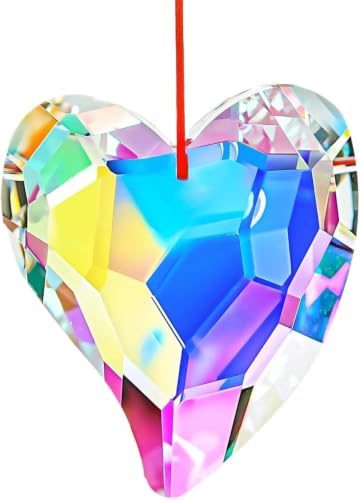 HDCRYSTALGIFTS Hjärta kristall prismor solfångare 6 cm färgglad solfångare inomhus fönster glasprisma hängande prydnad till jul alla hjärtans årsdag bröllopsfest dekoration