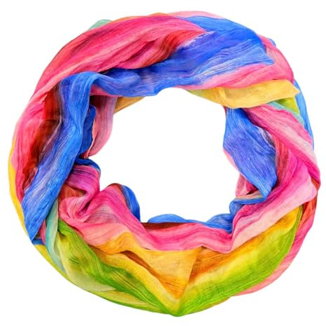 Jeamis Rainbow Seta Loop Gradiente Arcobaleno Primavera Sciarpa Rotonda Strisce Estate Leggero Sciarpa Stola Carnevale, Multicolore, 160 x 48 cm