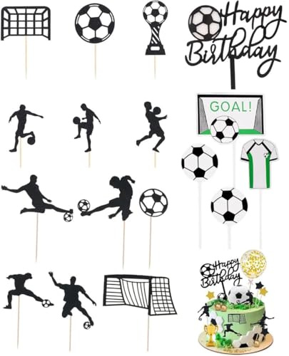 COYUN 17 Pcs Decorazione Torta Calcio, Decorazione Torta Compleanno, Cake Topper Compleanno Calcio, Calcio Tema Torta Decorazioni, Sportivo Tema Compleanno Feste Forniture, Per Ragazzi, Ragazze