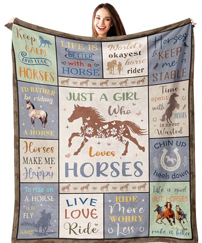 TOBALL Horse Gifts for Girls/Women, Horses Themed Blanket 150x130CM, Gifts for Horse Lovers, Birthday/Christmas/Thanksgiving Presents for Teenage Girls, Just A Girl Who Loves Horses