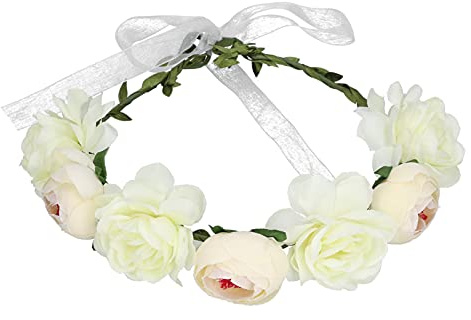 Cryfokt Hårkrans med Blommig Krona Justerbart Pannband för Kvinnor, Charmig Blomsterkrans för Speciella Tillfällen, Slitstark Polyesterdesign (Vit)