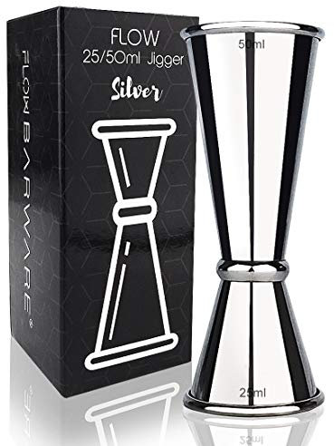 Misurino doppio per superalcolici, professionale, in stile giapponese, per barman, in acciaio inossidabile, colore argento, 25 ml x 50 ml Argento