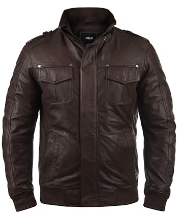 !Solid SDCamash Herren Lederjacke Bikerjacke Echtleder Jacke mit Stehkragen Eingrifftaschen Rippbündchen 100% Schafsleder Regular fit, Größe:3XL, Farbe:Brown (5066)