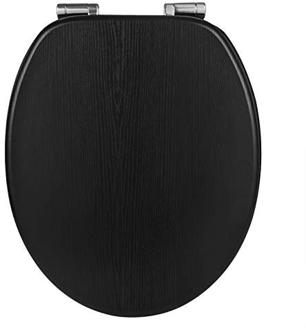 WOLTU Wooden Toilet Seat, Soft Close WC Seat with Strong Hinge Ideal for Standard Toilet Black