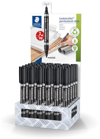 STAEDTLER Lumocolor 348 Permanent Duo – svart, 30-pack, 0,6 & 1,5 mm | Vattenfast dubbelspetsbläck, kladdfritt – butiksdisplay med 30, för nästan alla ytor – Art.-Nr. 348-9 CA30