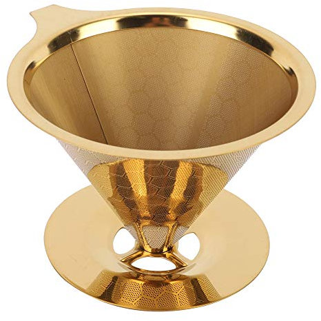Gold Edelstahl Pour-Over Kaffeefilter, Wabenförmiger Edelstahl Wiederverwendbarer Pour-Over Kaffeefilter Kaffeetropfer Papierlos