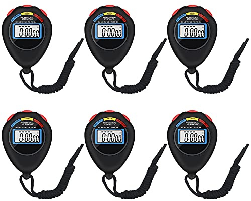 6 Pack Multi-Function Electronic Digital Sport Stopwatch Timer, Large Display with Date Time and Alarm Function,Suitable for Sports Coaches Fitness Coaches and Referees（Black）