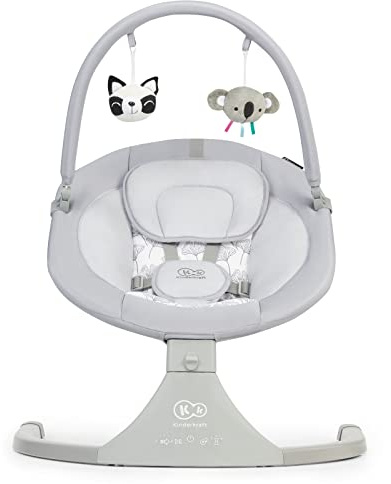 kk Kinderkraft LULI Electric Baby Bouncer Chair from Birth, Adjustable Toy bar, 5 Rocking speeds, Soft Materials, Quiet Motor, Gray