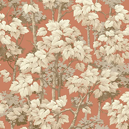 Belgravia Décor Rivington Tree Wallpaper - Modern Wallpaper for Living Room, Bedroom, Hallway - Decorative Luxury Nature Wall Paper with Illustrated Leaves & Trees, Brown,orange