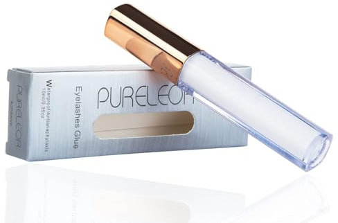 PURELEOR Eyelash Glue Strong Hold Latex Free Lash Glue for Sensitive Eyes Waterproof Lash Adhesive for Strip Lashes Brush On Clear 10ml 0.35oz