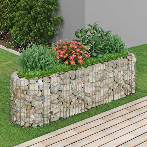 JUNZAI Gabionen-Hochbeet, Kräuterspirale, Hochbeet Im Garten, Pflanzkübel, Pflanzsteine, Verzinktes Eisen 190x50x50 cm