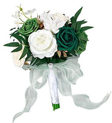 MagiDeal Bouquet de mariée tenant un bouquet de mariée, bouquet de mariage de verdure pour mariage, mariées, demoiselle d'honneur, vert blanc