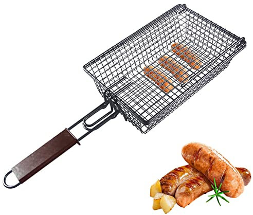 PW TOOLS Cesta para Parrilla | Cesta para Asar Barbacoa Antiadherente | Barbacoa Griller Cocina para Pescado, camarones, Verduras