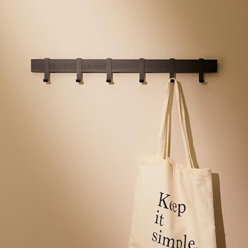 Designfactory Hamburg coat hooks wall mounted | metal clothes rail | coat rack | coat hook for wall | modern coat hanger with slidable hooks | 58 cm | Matt black
