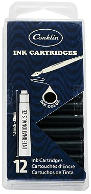 Conklin Ink Cartridges Black - 12 pc Box | Smooth Writing Fountain Pen Ink Cartridges | Premium Quality for Professional and Everyday Use