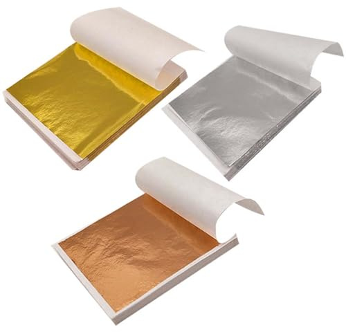 ZSRVAJ 300 Pcs Gold Leaf Sheets for Crafts, Resin Art, DIY Projects, Picture Frames, Furniture - Multicolour Artistic Decoration Kit 10 x 10 cm