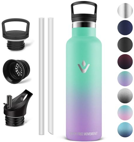 Vikaster Wasserflasche, Thermosflasche 750ml, BPA-frei Trinkflasche, Thermosflasche mit Strohhalm, Trinkflaschee für Schule, Sport, Fahrrad, Camping, Fitness, Outdoor