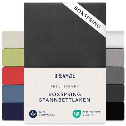 Dreamzie Premium Spannbettlaken 90x200 cm - 100x200 cm - 37cm Seitenhöhe - auch für Boxspringbett & Wasserbett - Bettlaken Boxspringbett 100% Jersey Baumwolle, 150 g/m² - Oeko-TEX - Schwarz