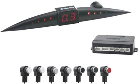 TECH ONE Sensores Aparcamiento Coche OEM (Original), Universal 4 sensores asistentes de Aparcamiento con Pantalla de Color LED, Kit de Alarma de Audio de Marcha atrás - Gris Oscuro