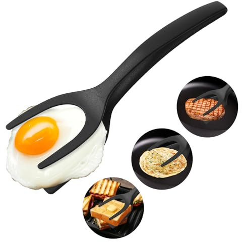 Pfannenwender 2 in 1 Spatel und Zange Fried Egg Spatula Easy Egg Flipper Pfannenwender Silikon Eierspatel Pfannenwender Mit Lebensmittelklammer Antihaftbeschichtetem Küchenwerkzeug Für Spiegelei