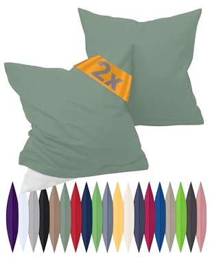 npluseins Renforcé-Kissenbezüge im Doppelpack - 100% Baumwolle - schlicht und edel 698.898, 40 x 15 cm, Salbei