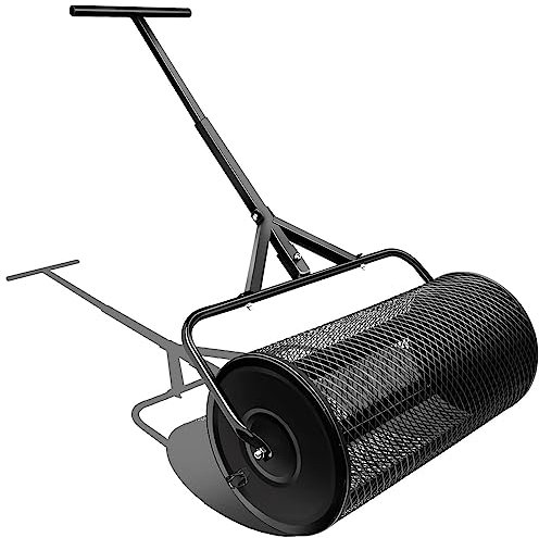 Esparcidor de abono, esparcidor de turba, mango ajustable, para plantar, sembrar, fertilizantes, césped, jardín, rodillo de 24 pulgadas, canasta de remolque para esparcir semillas, aderezo ligero, ma
