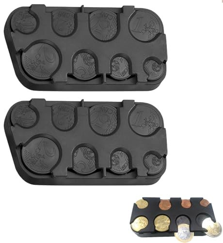 Kleingeld Aufbewahrung,2 Stück Münzbox,Euro-Münzsammler Mit Schnell-Fixierung (Kleingeldbox),Kleingeld Sortierer,Münzhalter Münzsortierer,Für Auto,Taxi,8 Fächer Von 2 Euro Bis 1 Cent(Schwarz)