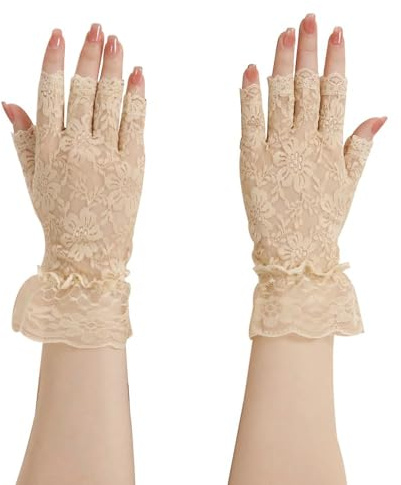 Women's Lace Fingerless Gloves Short Half Finger Wedding Net Gloves Sexy Lace Driving Gloves