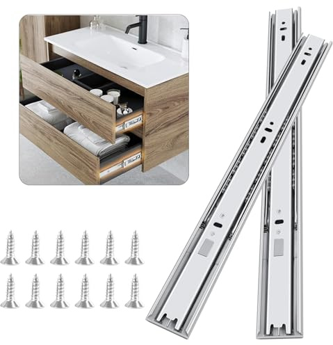 FCOUMY guias correderas para cajones 4 pares (8 piezas), 30 cm Guías para cajones de cierre automático suave, extensión completa con guías con rodamiento de bolas