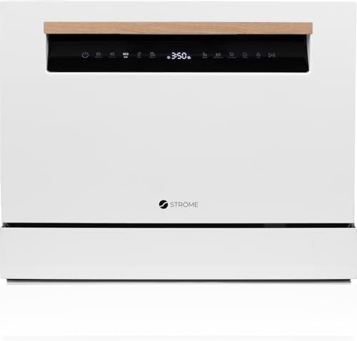 Ströme TDW55C12/WH Bänkdiskmaskin i Rostfritt Stål, 6 Kuvert, 6 Program, 5 Temperaturer, Timer, Tyst 49 dB, Vit, Energiklass F