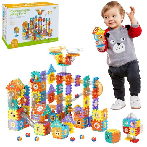 Aonuily Marble Run Building Blocks Toy, 226 PCS Marble Race Track Game with Marbles Stem Education Building Toys for 4 5 6 7 8 9 Year Old Boy Construction Kit Gifts for Kids Age 3+