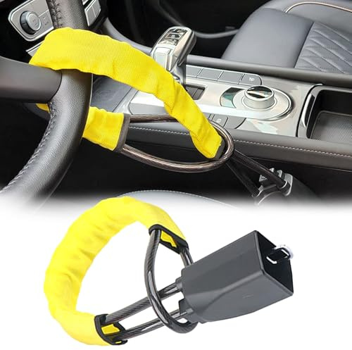 DASHENGFANG Antifurto Auto, per Fiat 500x 2015-2023 Cavo Blocca Sterzo in Acciaio Flessibile, Serratura Alta Sicurezza Anti-Trapano, Bloccasterzo Volante,Yellow