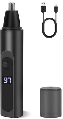 BUTBU Tondeuse Nez, Coupe Poils Nez et Oreilles USBC Rechargeable, LCD Écran, Indolore Épilatio pour le NezOreilles Barbe Sourcils Corps, pour Homme Et Femme, Imperméable, lames à double tranchant