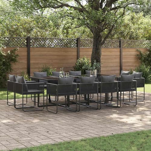Owoxanthellate Set di mobili da giardino 13-TLG nero, 220 x 107 x 72 cm, in acciaio e vetro temperato, design moderno, resistente alle intemperie, per giardino, balcone, terrazza e gruppi di sedie