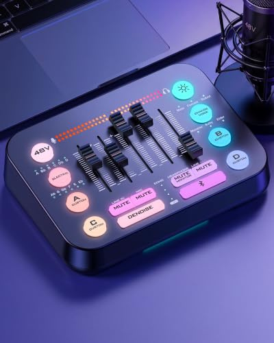 New Bee Mezclador de Audio para Streaming y Gaming, Interfaz de Audio para Micrófonos XLR, Control de Volumen Individual y Silencio para Streamers y Creadores de Contenido