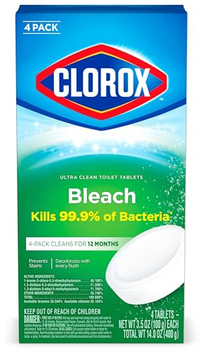 Clorox Ultra Clean Toilet Tablets Bleach 4 Count, 3.5 Ounces Each (Package May Vary)